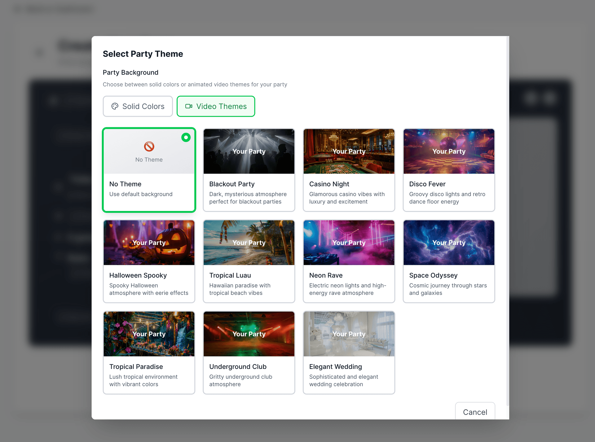 Choose Theme Interface
