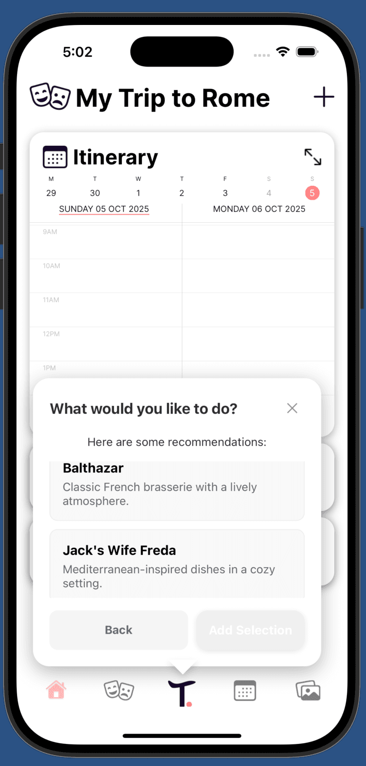 Food Options Interface